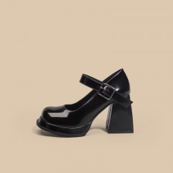 Women's high heels shoes thick heel retro Mary Jane shoes platform sole round head one-strap Japanese JK girl small leather shoes