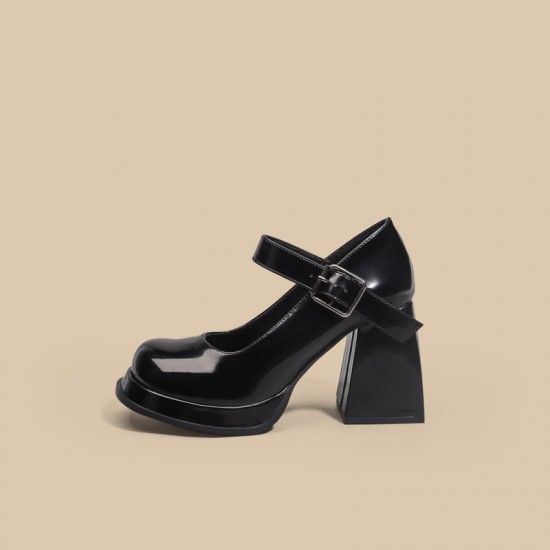 Women's high heels shoes thick heel retro Mary Jane shoes platform sole round head one-strap Japanese JK girl small leather shoes Women's high heels shoes thick heel retro Mary Jane shoes platform sole round head one-strap Japanese JK girl small leather shoes