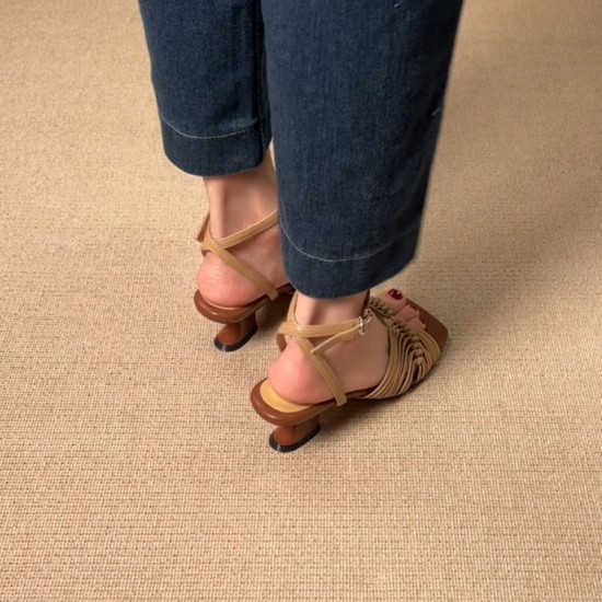 Sheepskin version~ Super soft woven sandals for women retro minority summer new style outdoor toe-exposed Roman shoes thick heel low heel Sheepskin version~ Super soft woven sandals for women retro minority summer new style outdoor toe-exposed Roman shoes thick heel low heel