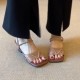 Minority stepping sensation~ Sheepskin French retro woven sandals for women 2025 summer new style square head irregular high heels Minority stepping sensation~ Sheepskin French retro woven sandals for women 2025 summer new style square head irregular high heels