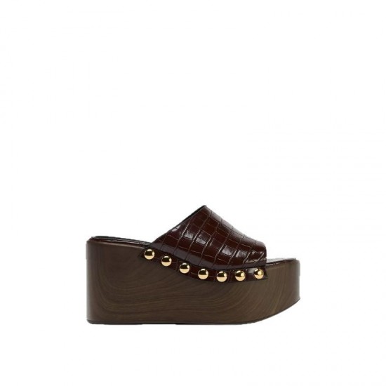 Cross-border foreign trade 2025 new style rivet animal print outdoor beach wood grain thick sole wedge one-strap sandals for men and women Cross-border foreign trade 2025 new style rivet animal print outdoor beach wood grain thick sole wedge one-strap sandals for men and women