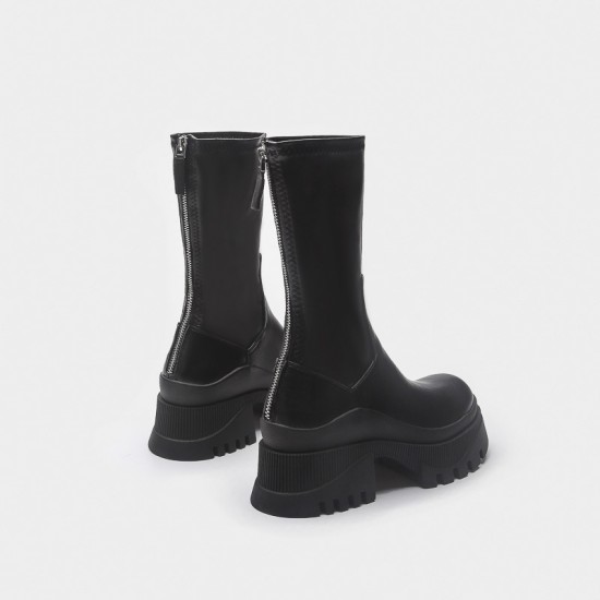 2022 new style cross-border foreign trade short boots for women thick sole groove sole mid-calf elastic boots back zipper Martin boots