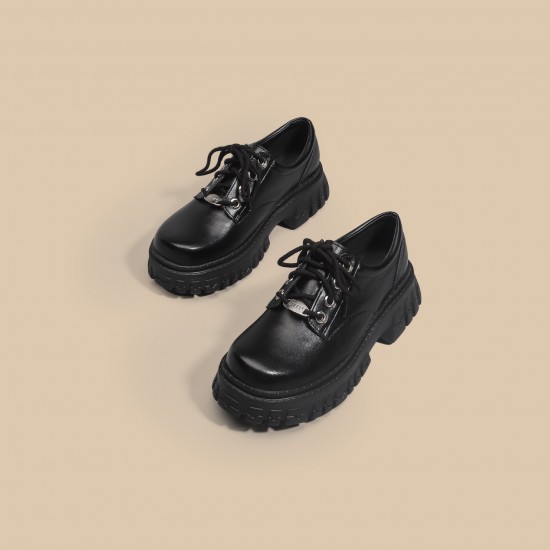 Small leather shoes summer 2021 new style thick sole platform small black shoes for women Japanese large size leather shoes school British style