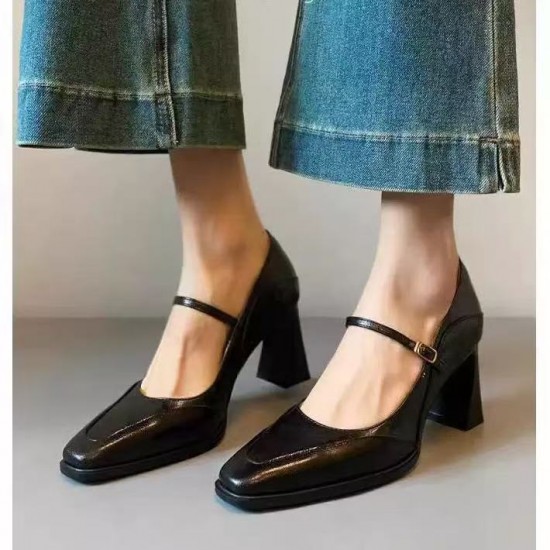 2025 new style French Mary Janes for women, high-end chunky heel high heels, shallow-toe small leather shoes, water crystal single shoes 2025 new style French Mary Janes for women, high-end chunky heel high heels, shallow-toe small leather shoes, water crystal single shoes