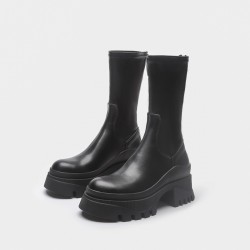2022 new style cross-border foreign trade short boots for women thick sole groove sole mid-calf elastic boots back zipper Martin boots