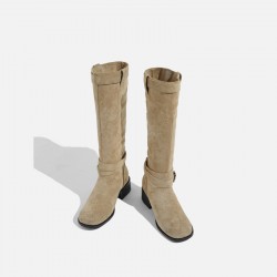 2024 best-selling European and American British style boots for women, thick-soled, height-increasing, short boots, mid-calf boots, back zipper, slimming, knee-high boots