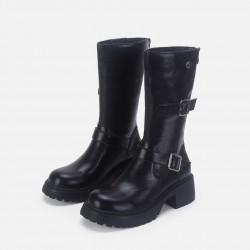 2024 best-selling European and American British style boots for women, thick-soled, height-increasing, high boots, mid-calf boots, back zipper, slimming, knee-high boots