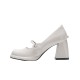 Leather version cross straps elastic band retro chunky heel Mary Janes for women, slip-on high heels, pointed-toe ballet shoes