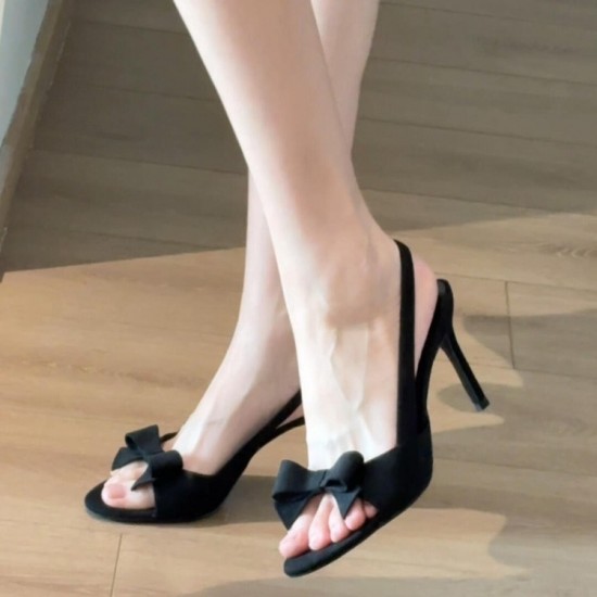 2025 new style toe-exposed suede bowknot one-strap sandals for women summer sexy versatile elegant thin heel high heels shoes for women