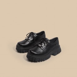 Small leather shoes summer 2021 new style thick sole platform small black shoes for women Japanese large size leather shoes school British style