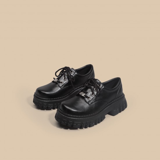 Small leather shoes summer 2021 new style thick sole platform small black shoes for women Japanese large size leather shoes school British style