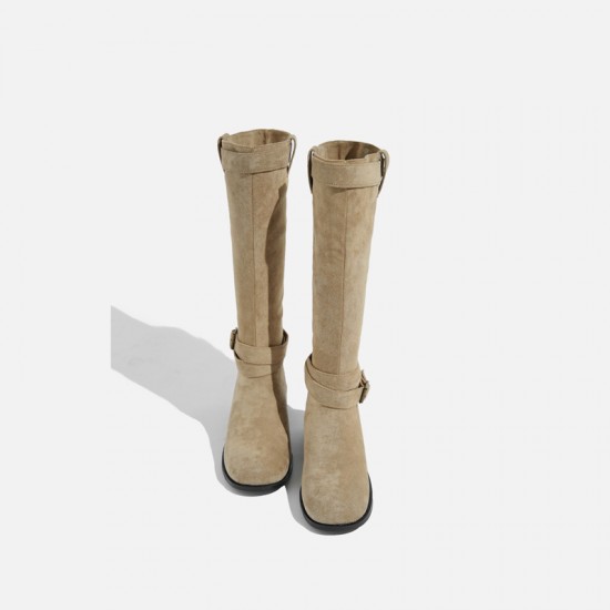 2024 best-selling European and American British style boots for women, thick-soled, height-increasing, short boots, mid-calf boots, back zipper, slimming, knee-high boots