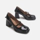Leather version cross straps elastic band retro chunky heel Mary Janes for women, slip-on high heels, pointed-toe ballet shoes