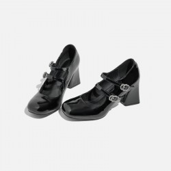 Small leather shoes for women, two-wear slip-on British style, thick-soled high-heel platform laced loafers for women, single shoes
