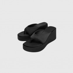 Cross-border foreign trade spicy girl flip-flops platform thick sole wedge strappy toe sandals silk texture women's outdoor sandals versatile
