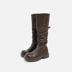 Retro western cowboy boots for women, autumn/winter suede long boots, thick-soled, height-increasing, slimming, knee-high boots