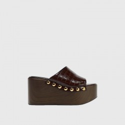 Cross-border foreign trade 2025 new style rivet animal print outdoor beach wood grain thick sole wedge one-strap sandals for men and women