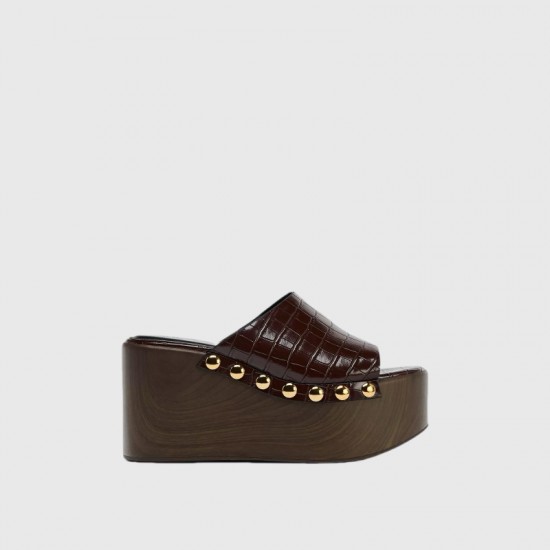 Cross-border foreign trade 2025 new style rivet animal print outdoor beach wood grain thick sole wedge one-strap sandals for men and women Cross-border foreign trade 2025 new style rivet animal print outdoor beach wood grain thick sole wedge one-strap sandals for men and women