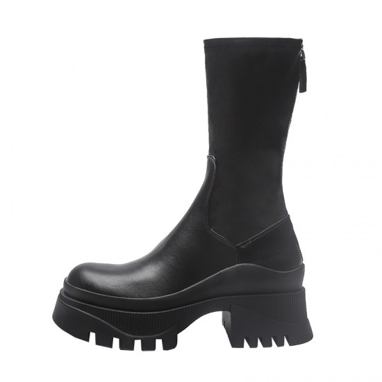 2022 new style cross-border foreign trade short boots for women thick sole groove sole mid-calf elastic boots back zipper Martin boots