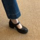 Sheepskin version~ Round head high heels Mary Jane shoes for women genuine leather one-strap buckle shallow mouth single shoes thick heel retro small leather shoes