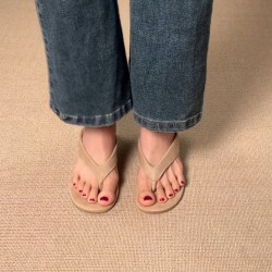 Cross-border foreign trade 2025 summer round head wedge strappy women's sandals casual and fashionable high heels flip-flops
