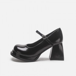 2023 spring new style high heels for women genuine leather retro school style thick heel single shoes black round head Mary Jane shoes Knee-high boots for women, no label version, suitable for petite women, spicy thick-soled elastic boots, height-increasi