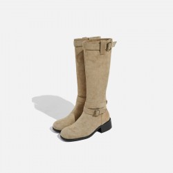 2024 best-selling European and American British style boots for women, thick-soled, height-increasing, short boots, mid-calf boots, back zipper, slimming, knee-high boots