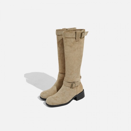 2024 best-selling European and American British style boots for women, thick-soled, height-increasing, short boots, mid-calf boots, back zipper, slimming, knee-high boots