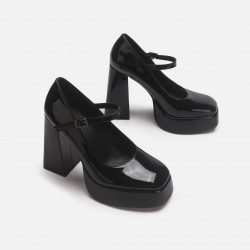 Mary Jane high heels for women, 2023 new style, black retro punk small leather shoes, strappy buckle, round head single shoes