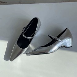 French one-strap buckle thick heel Mary Jane women's shoes pointed head inner height-increasing single shoes shallow mouth elegant commuting high heels shoes
