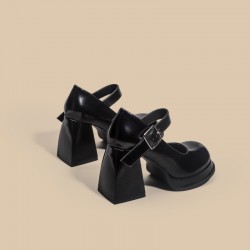 Women's high heels shoes thick heel retro Mary Jane shoes platform sole round head one-strap Japanese JK girl small leather shoes