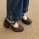 Sheepskin version~ Round head high heels Mary Jane shoes for women genuine leather one-strap buckle shallow mouth single shoes thick heel retro small leather shoes