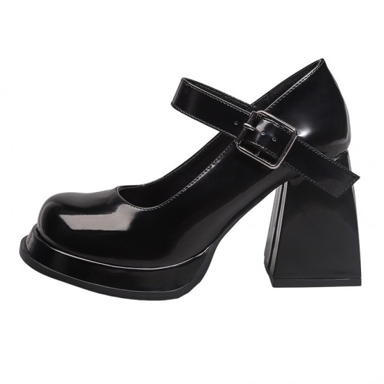 Women's high heels shoes thick heel retro Mary Jane shoes platform sole round head one-strap Japanese JK girl small leather shoes Women's high heels shoes thick heel retro Mary Jane shoes platform sole round head one-strap Japanese JK girl small leather shoes