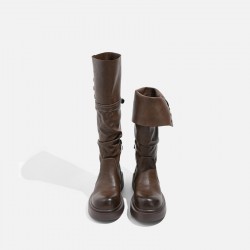 Retro western cowboy boots for women, autumn/winter suede long boots, thick-soled, height-increasing, slimming, knee-high boots
