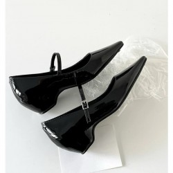 French one-strap buckle thick heel Mary Jane women's shoes pointed head inner height-increasing single shoes shallow mouth elegant commuting high heels shoes