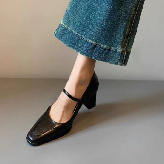 2025 new style French Mary Janes for women, high-end chunky heel high heels, shallow-toe small leather shoes, water crystal single shoes 2025 new style French Mary Janes for women, high-end chunky heel high heels, shallow-toe small leather shoes, water crystal single shoes