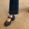 Sheepskin version~ Round head high heels Mary Jane shoes for women genuine leather one-strap buckle shallow mouth single shoes thick heel retro small leather shoes
