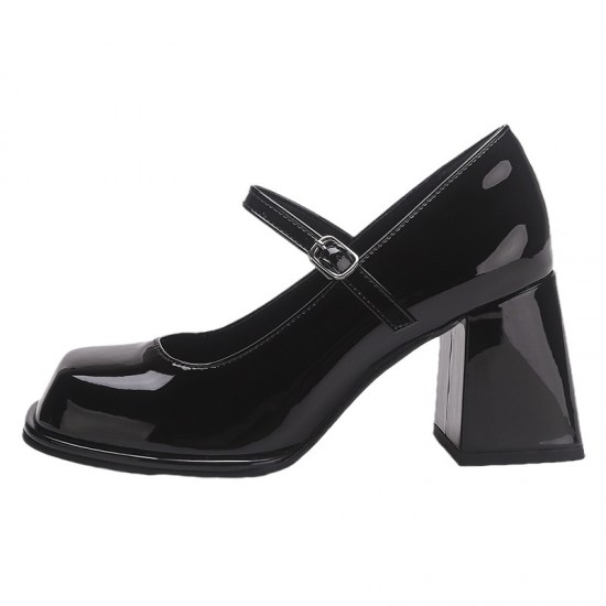 Women's French Mary Jane shoes, chunky heel, 2024 new style, black and white color block, versatile high-heeled small leather shoes Women's French Mary Jane shoes, chunky heel, 2024 new style, black and white color block, versatile high-heeled small leather shoes