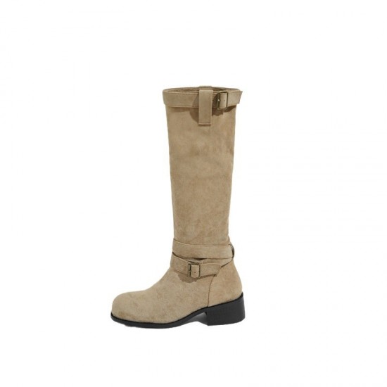 2024 best-selling European and American British style boots for women, thick-soled, height-increasing, short boots, mid-calf boots, back zipper, slimming, knee-high boots