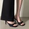 Women's summer outdoor fashionable black satin bowknot decorated one-strap fish-mouth toe-exposed high heels sandals