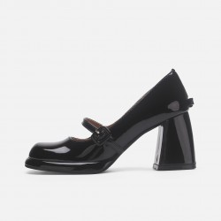 Leather version cross straps elastic band retro chunky heel Mary Janes for women, slip-on high heels, pointed-toe ballet shoes