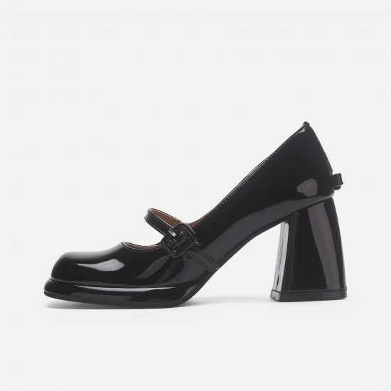 Leather version cross straps elastic band retro chunky heel Mary Janes for women, slip-on high heels, pointed-toe ballet shoes