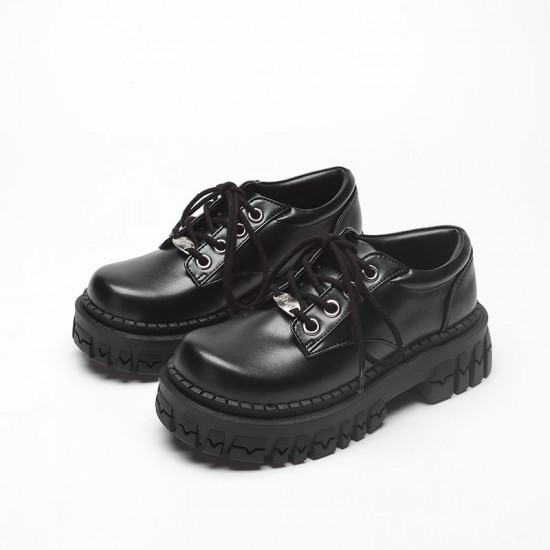 Small leather shoes summer 2021 new style thick sole platform small black shoes for women Japanese large size leather shoes school British style