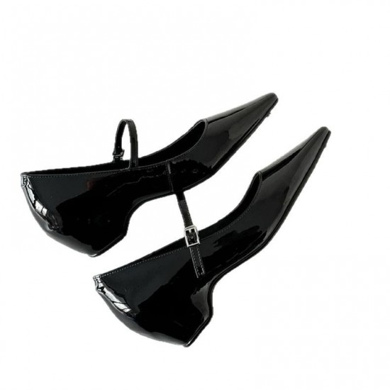 French one-strap buckle thick heel Mary Jane women's shoes pointed head inner height-increasing single shoes shallow mouth elegant commuting high heels shoes French one-strap buckle thick heel Mary Jane women's shoes pointed head inner height-increasing single shoes shallow mouth elegant commuting high heels shoes