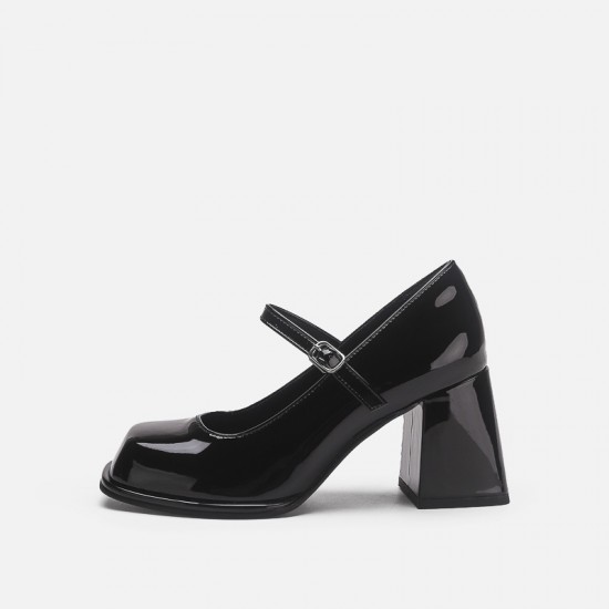 Women's French Mary Jane shoes, chunky heel, 2024 new style, black and white color block, versatile high-heeled small leather shoes Women's French Mary Jane shoes, chunky heel, 2024 new style, black and white color block, versatile high-heeled small leather shoes