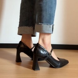 Chunky heel Mary Janes for women, high heels, 2025 new style for short women, French JK small leather shoes