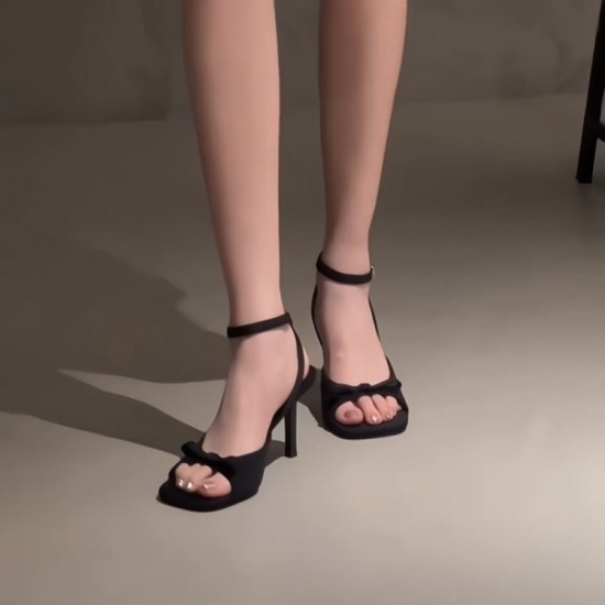 Bowknot French exquisite sandals thin heel high-end Roman shoes ankle strap black high heels shoes for women summer Bowknot French exquisite sandals thin heel high-end Roman shoes ankle strap black high heels shoes for women summer