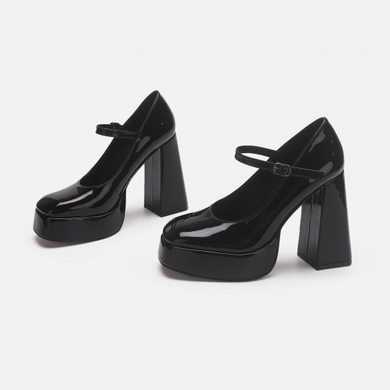 Mary Jane high heels for women, 2023 new style, black retro punk small leather shoes, strappy buckle, round head single shoes Mary Jane high heels for women, 2023 new style, black retro punk small leather shoes, strappy buckle, round head single shoes
