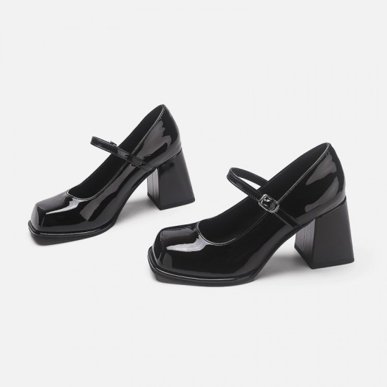 Women's French Mary Jane shoes, chunky heel, 2024 new style, black and white color block, versatile high-heeled small leather shoes Women's French Mary Jane shoes, chunky heel, 2024 new style, black and white color block, versatile high-heeled small leather shoes