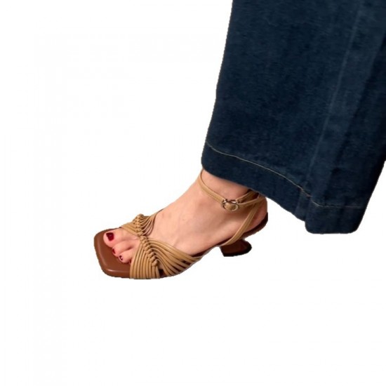 Sheepskin version~ Super soft woven sandals for women retro minority summer new style outdoor toe-exposed Roman shoes thick heel low heel Sheepskin version~ Super soft woven sandals for women retro minority summer new style outdoor toe-exposed Roman shoes thick heel low heel
